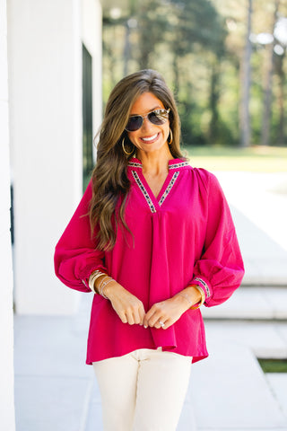 Call It A Day Crimson Collared Top
