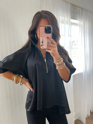 Stay With Me Silk Top-Black