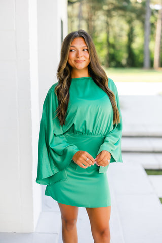 Live In The Moment Emerald Satin Mini Dress ~FINAL SALE~