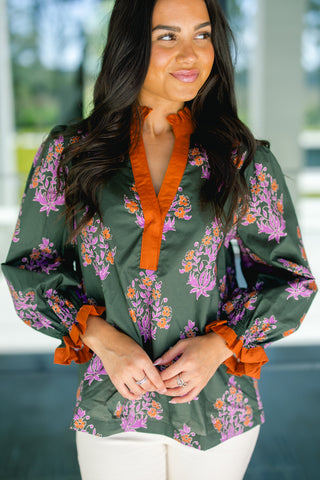 Evening Bloom Olive Floral Top