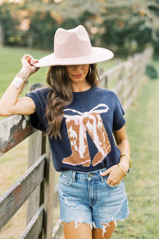 Boots and Bow Navy Sweater ~FINAL SALE~