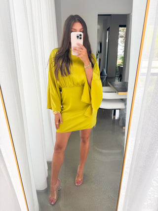 Live In The Moment Lime Satin Mini Dress ~FINAL SALE~