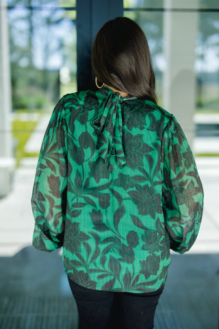 Emerald Whisper Sheer Floral Top