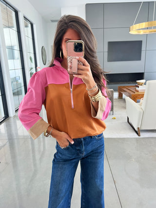 Camel Colorblock Quarter Zip