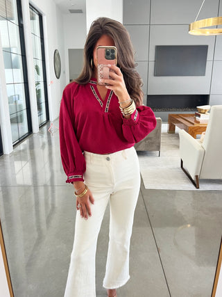 Call It A Day Crimson Collared Top