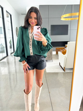 Wild Luxe Hunter Green Puff Sleeve Top ~FINAL SALE~