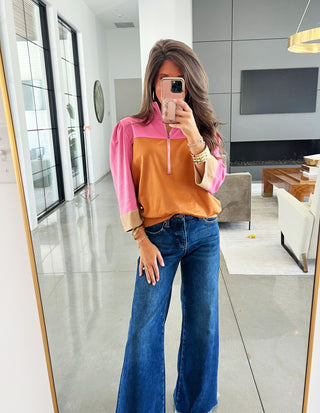 Camel Colorblock Quarter Zip