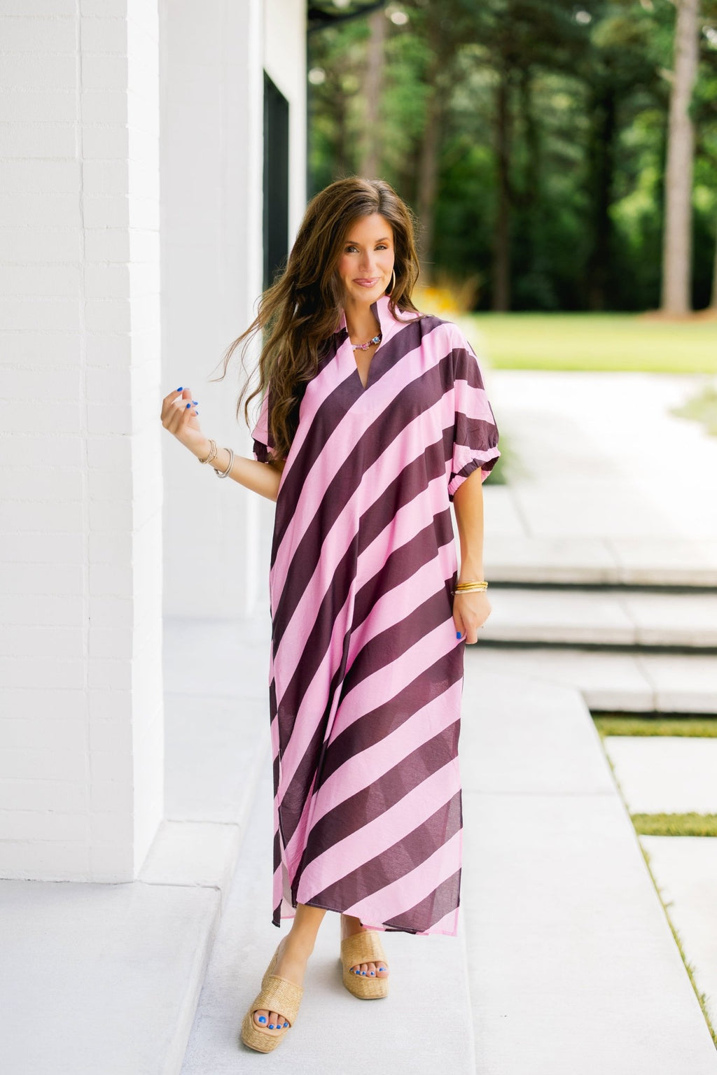 Pink and Brown Striped Dress