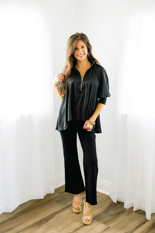 Stay With Me Silk Top-Black