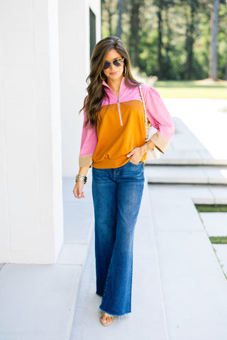 Camel Colorblock Quarter Zip