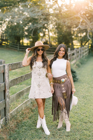 Sophie Suede Fringe Midi Skirt