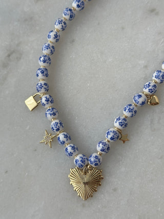 Rebecca Blue Beaded Charm Necklace