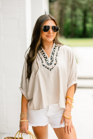 Daring Diva Taupe Leopard Top ~FINAL SALE~