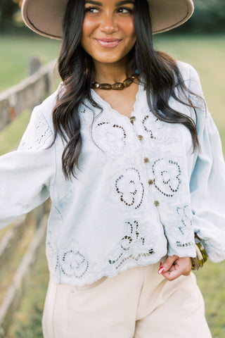 Stay Chic Denim Embroidered Top