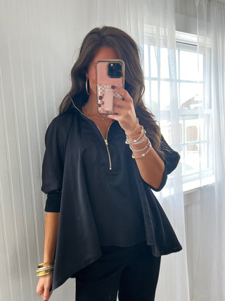 Stay With Me Silk Top-Black
