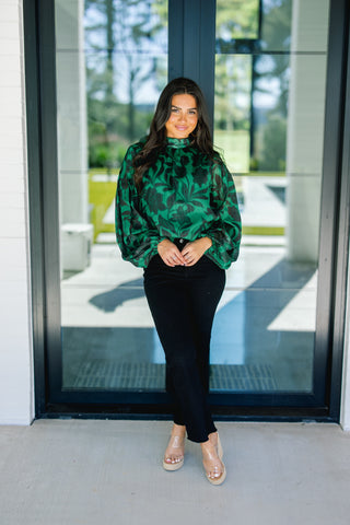 Emerald Whisper Sheer Floral Top