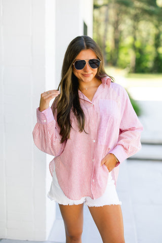 Take A Risk Red Striped Button Up Shirt ~FINAL SALE~