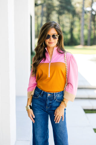 Camel Colorblock Quarter Zip