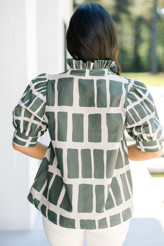 Get Out Of Town Green and Taupe Top ~FINAL SALE~