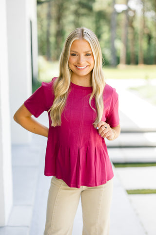 By The Way Burgundy Pleated Top ~FINAL SALE~