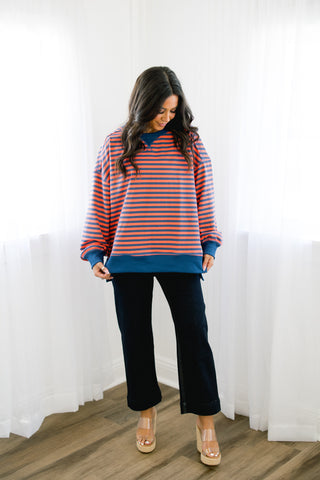 Baylor Coral and Navy Striped Top