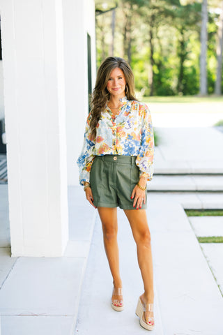 Bailey Blue Floral Mix Top ~FINAL SALE~