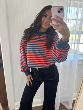 Baylor Coral and Navy Striped Top