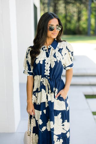 Touch Of Florals Navy Printed Dress