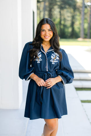 Looking Forward Navy Embroidered Dress ~FINAL SALE~