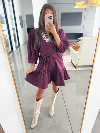 Pretty Plum Embroidered Dress ~FINAL SALE~