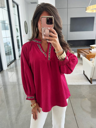 Call It A Day Crimson Collared Top