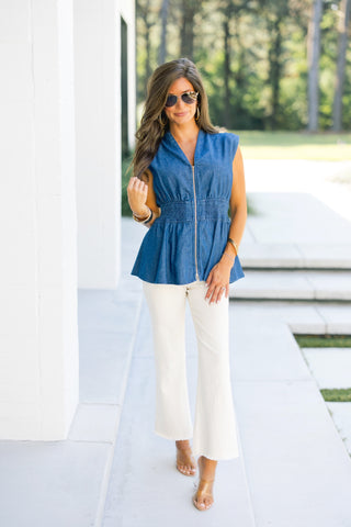 Zip Into Style Denim Top