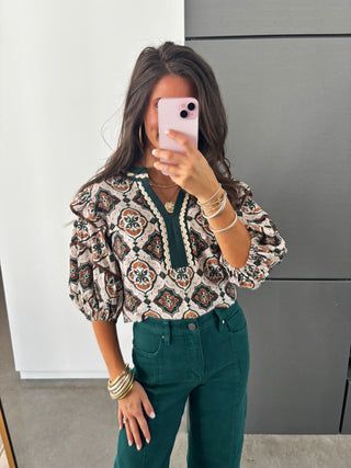 Wildflower Mosaic Green Top