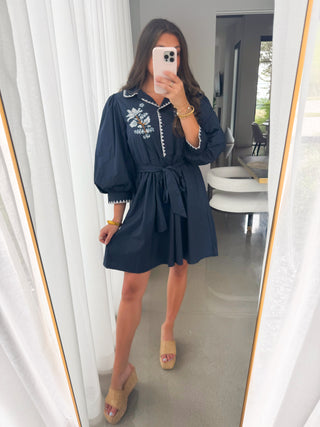 Looking Forward Navy Embroidered Dress ~FINAL SALE~
