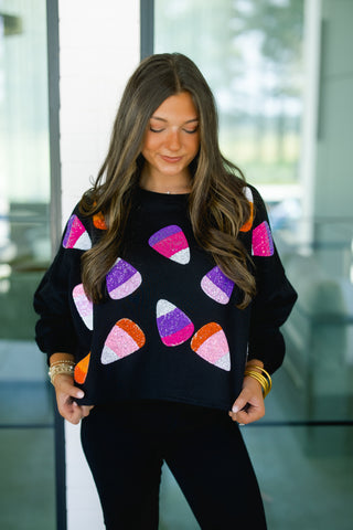 Treat Yourself Candy Corn Black Sweatshirt ~FINAL SALE~