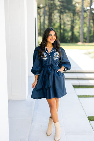 Looking Forward Navy Embroidered Dress ~FINAL SALE~
