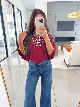 Daring Diva Garnet Leopard Top