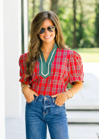 Pretty In Plaid Red Top