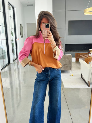 Camel Colorblock Quarter Zip