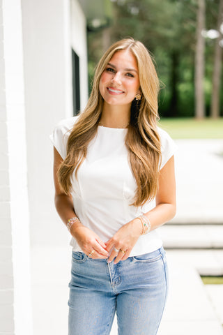 Sunday Chic White Pleated Top ~FINAL SALE~