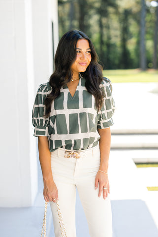 Get Out Of Town Green and Taupe Top ~FINAL SALE~