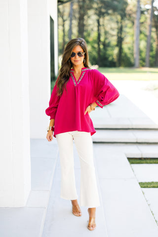 Call It A Day Crimson Collared Top