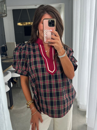 Pretty In Plaid Navy Top