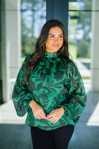 Emerald Whisper Sheer Floral Top