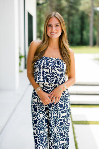 Next In Line Navy Printed Jumpsuit ~FINAL SALE~