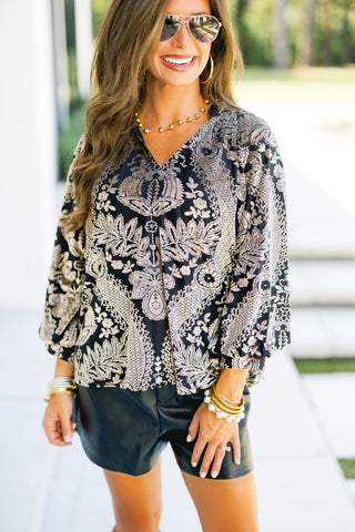 Velvet Whisper Black Burnout Top