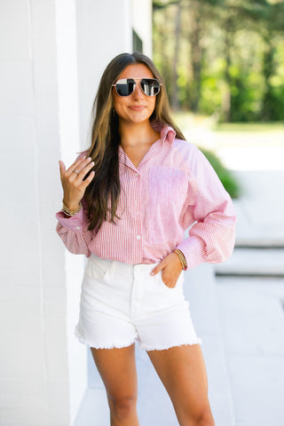 Take A Risk Red Striped Button Up Shirt ~FINAL SALE~