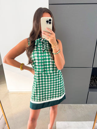 Green Geometric Contrast Hem Dress ~FINAL SALE~