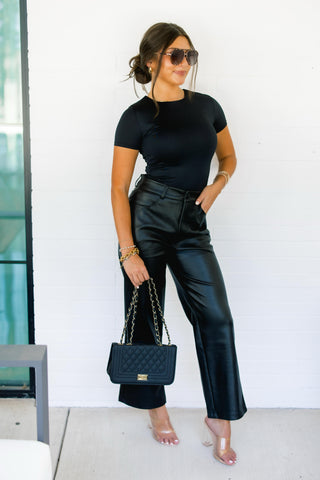 Black Leather Wide Leg Pants