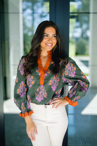 Evening Bloom Olive Floral Top
